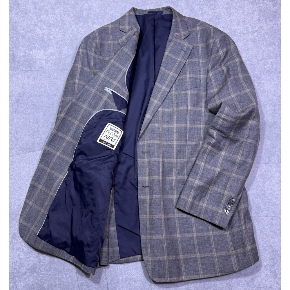 Jos A Bank 1905 Blazer Mens 42R Gray Tailored Fit Windowpane Brrr Comfort